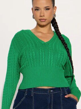 All Day Cable Knit Pullover Sweater - Kelly Green